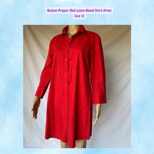 Boston Proper Valentine’s Red Linen Blend Shirt Dress | Size 12